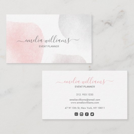 Kute Abstracte Blush roze grijze Waterverf Handtek Visitekaartje (Voorkant / Achterkant)