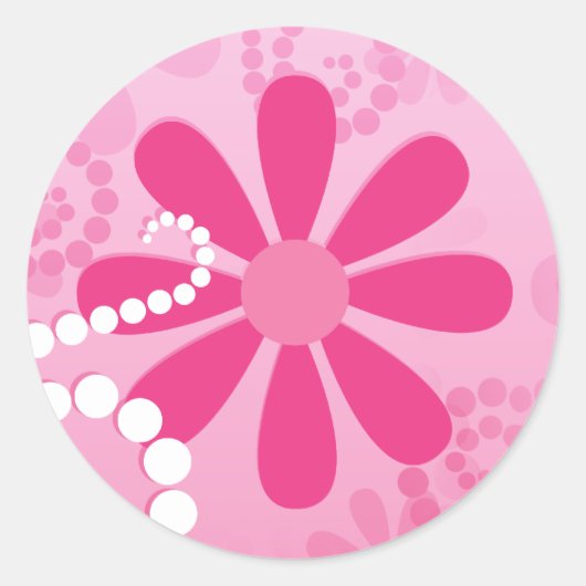 Kute Abstracte Girly Pink Retro Flowers Ronde Sticker (Voorkant)