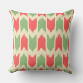 Kute abstracte Ikat: Retro kleuren rood en groen Kussen