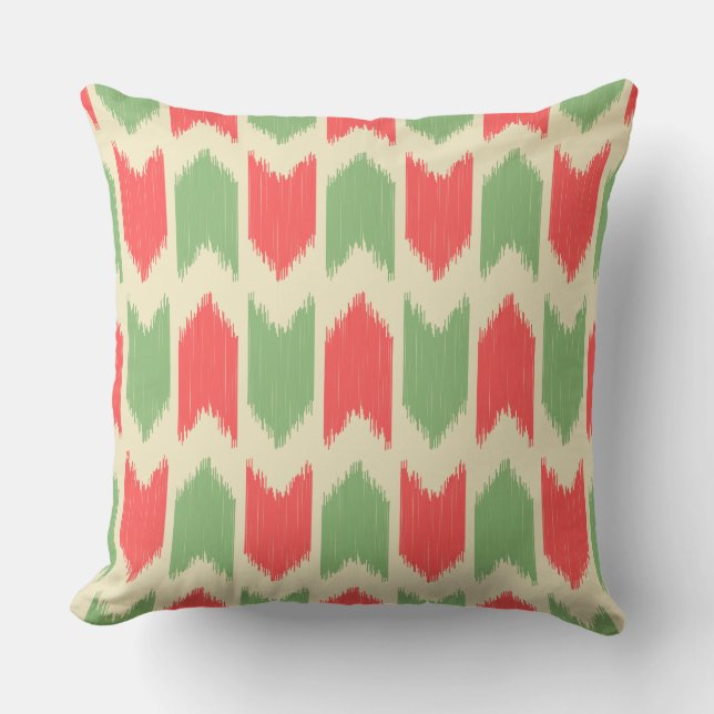 Kute abstracte Ikat: Retro kleuren rood en groen Kussen (Voorkant)