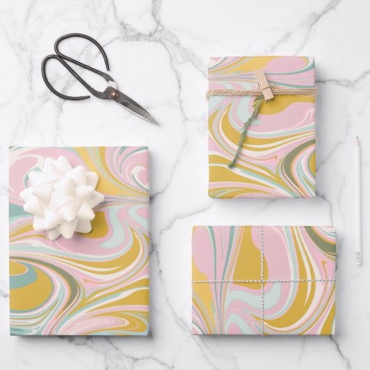 Kute Abstracte marmer Swirl in Earthy Pink en Gold Inpakpapier Vel (Voorkant)