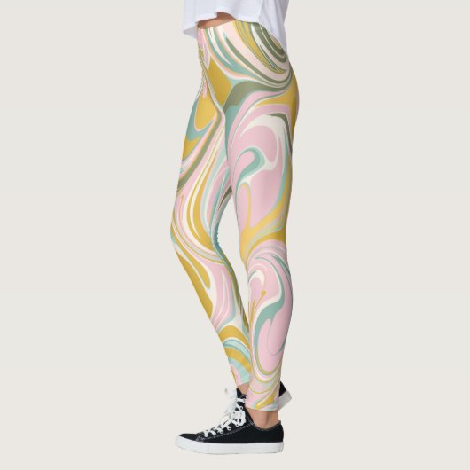 Kute Abstracte marmer Swirl in Earthy Pink en Gold Leggings (Links)