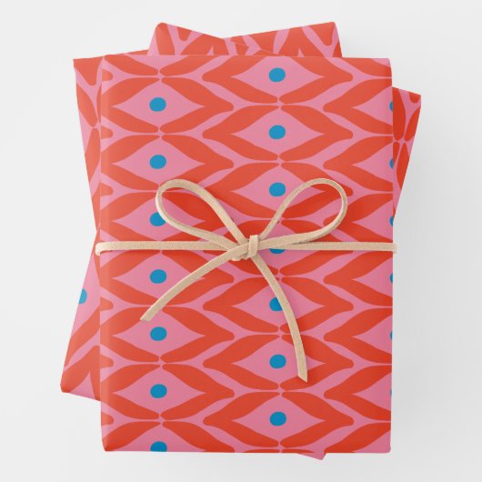 Kute Abstracte vormen Patroon in rood en roze Inpakpapier Vel (In situ)