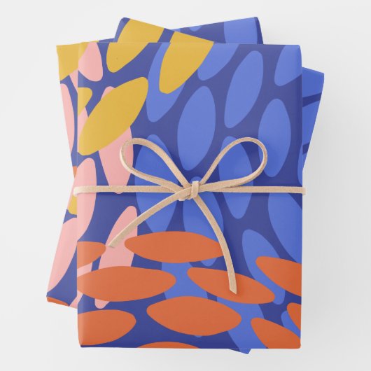 Kute Abstracte vormen Pattern Blue Red Roze Inpakpapier Vel (In situ)