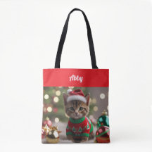 Kute Abyssinian kat Kerstmaand tas met eigen naam
