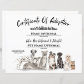 Kute Adoption Pet Puppy Dog Certificate (Voorkant / Achterkant)