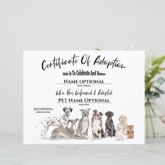 Kute Adoption Pet Puppy Dog Certificate (Staand voorkant)