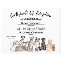Kute Adoption Pet Puppy Dog Certificate