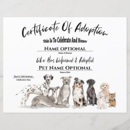 Kute Adoption Pet Puppy Dog Certificate