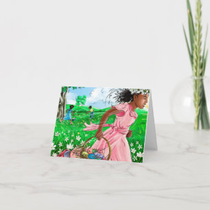 Kute African Girls Easter Egg Hunt  Zoete Pasen Kaart