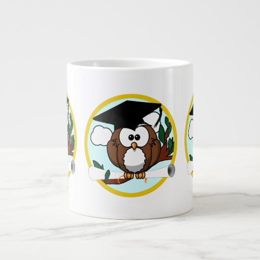 Kute Afstuderen Owl with Pet & Diploma Grote Koffiekop (Voorkant)
