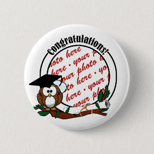 Kute Afstuderen Owl with Pet & Diploma Ronde Button 5,7 Cm