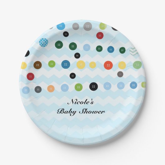 Kute als Button Blue Baby shower Party Papieren Bordje (Voorkant)