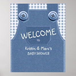 Kute als Button Blue Denim Baby shower Poster