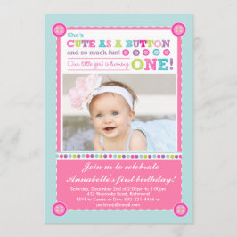 Kute als Button First Birthday (Foto) Kaart