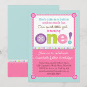 Kute als Button First Birthday (Foto) Kaart (Voorkant / Achterkant)