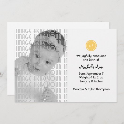 Kute als Button (geel) Aankondiging (Voorkant / Achterkant)