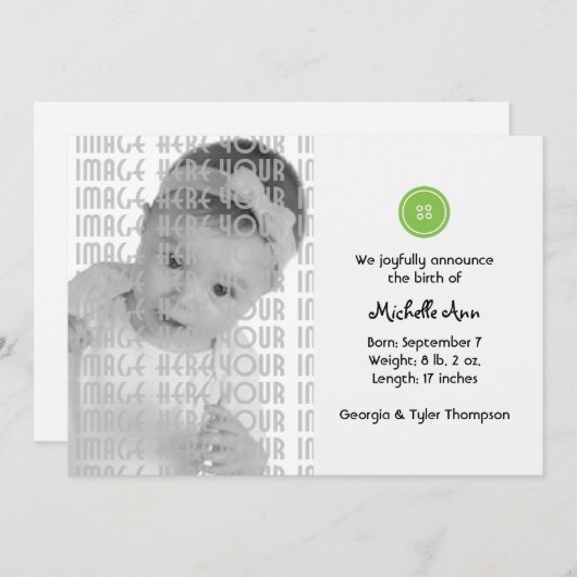 Kute als Button (groen) Aankondiging (Voorkant / Achterkant)