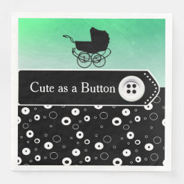 Kute als Button Groen en Zwart Baby shower Servet