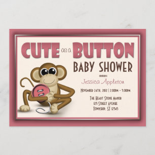Kute als Button Roze Baby shower Uitnodiging