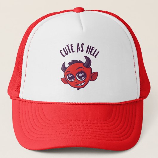 Kute als hel Devil met donkere tekst Trucker Pet (Voorkant)