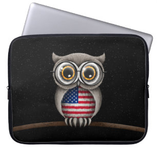 Kute American Flag Owl Wearing Glasses Laptop Sleeve