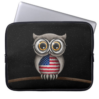Kute American Flag Owl Wearing Glasses Laptop Sleeve
