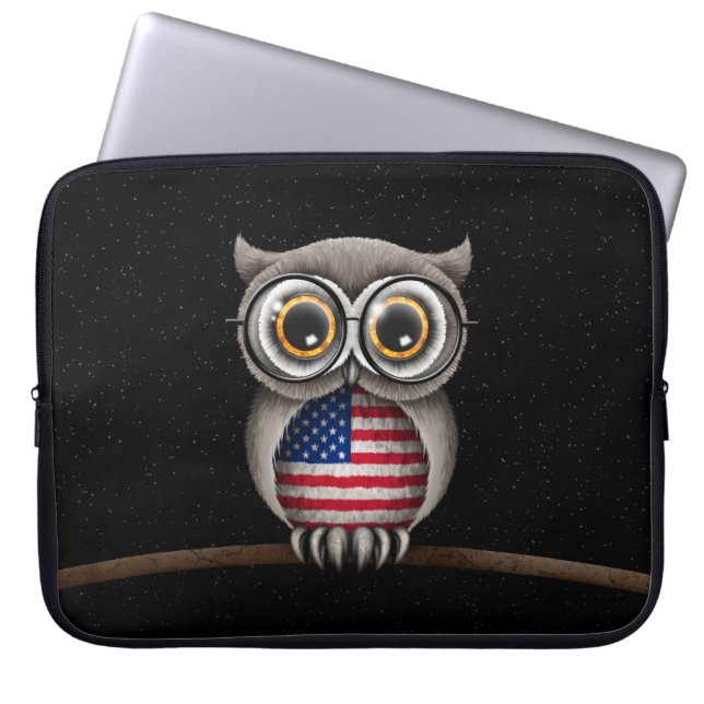 Kute American Flag Owl Wearing Glasses Laptop Sleeve (Voorkant)