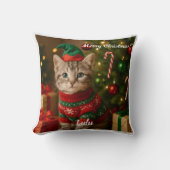 Kute Amerikaanse Korthaar Kat Kerst Persoonlijk Kussen (Voorkant)