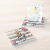 Kute ananassel gouden strips glazen onderzetter (Schuin)