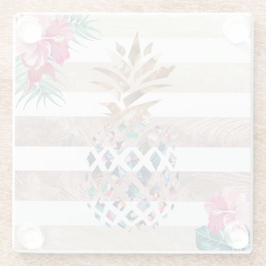 Kute ananassel gouden strips glazen onderzetter (Achterkant)