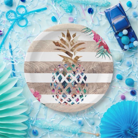 Kute ananassel gouden strips papieren bordje (Feest)