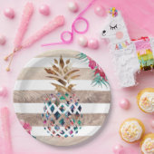 Kute ananassel gouden strips papieren bordje (Feest)