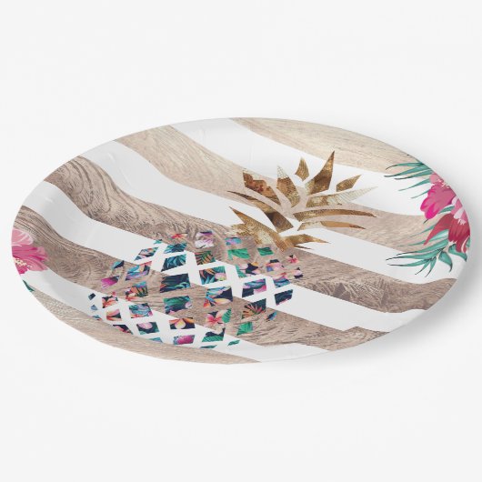 Kute ananassel gouden strips papieren bordje (Gekanteld)