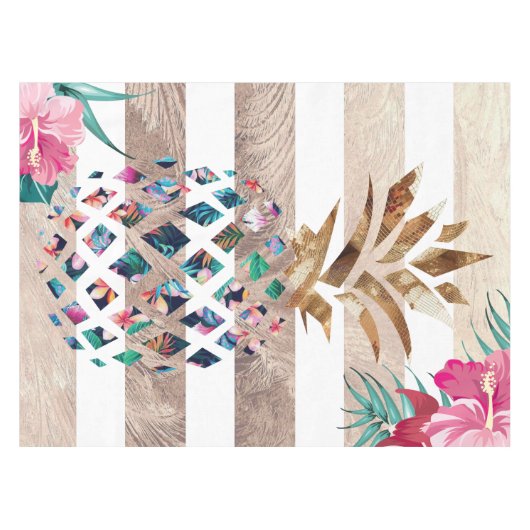 Kute ananassel gouden strips tafelkleed (Voorkant (Horizontaal))