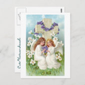 Kute Angels met kruis en bloemen. Briefkaart (Voorkant / Achterkant)