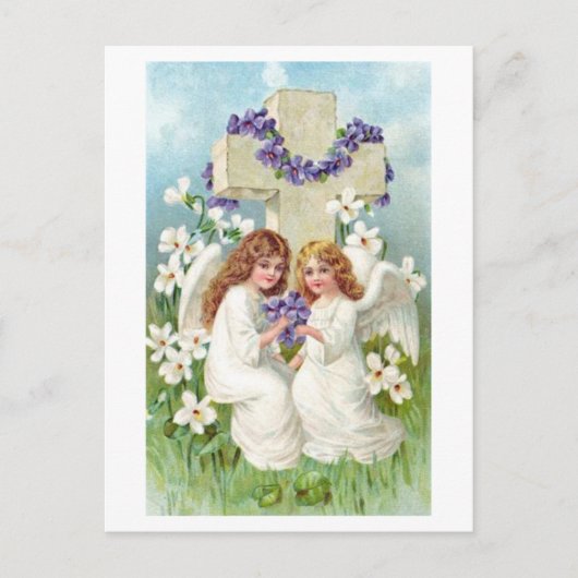 Kute Angels met kruis en bloemen. Briefkaart (Voorkant)
