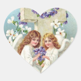Kute Angels met kruis en bloemen. Hart Sticker