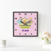 Kute Animal Ark op roze poka Dots Neursery Style Vierkante Klok (Huis)