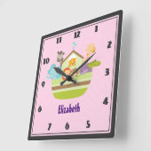 Kute Animal Ark op roze poka Dots Neursery Style Vierkante Klok (Hoek)