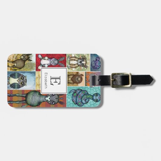 Kute Animal Collage Folk Art Design Bagagelabel (Voorkant horizontaal)