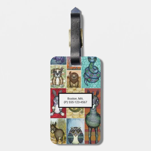 Kute Animal Collage Folk Art Design Bagagelabel (Achterkant verticaal)