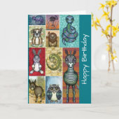 Kute Animal Collage Folk Art Design Birthday Kaart (Gele Bloem)