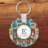 Kute Animal Collage Folk Art Design Sleutelhanger (Voorkant)