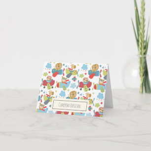 Kute Animal Pilot Flying Plants Whimsical Pattern Notitiekaartje