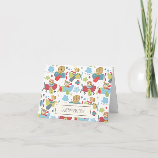 Kute Animal Pilot Flying Plants Whimsical Pattern Notitiekaartje (Voorkant)