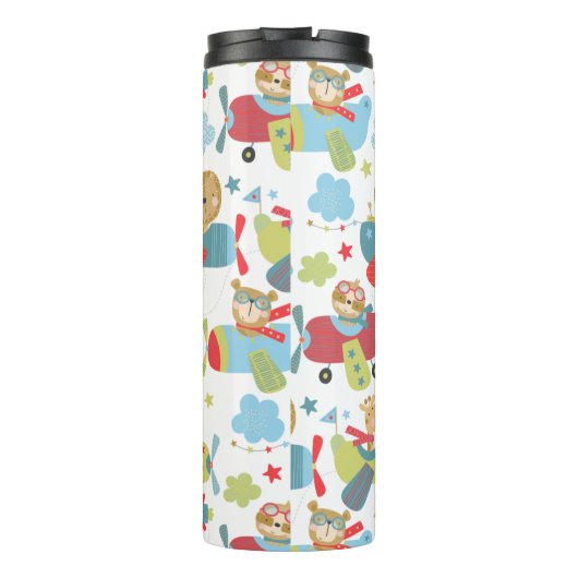 Kute Animal Pilot Flying Plants Whimsical Pattern Thermosbeker (Achterkant)