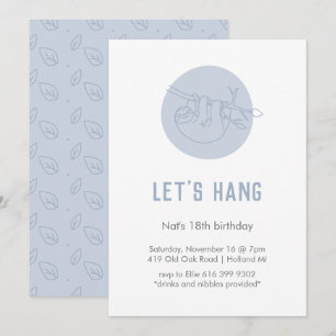 Kute Animal Sloth Simple Modern Blue Birthday Kaart