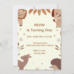 Kute Animal Theme First Birthday Invitation Kaart