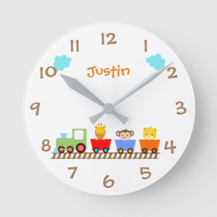 Kute Animal Train Kinder neursery Wall Clock Ronde Klok